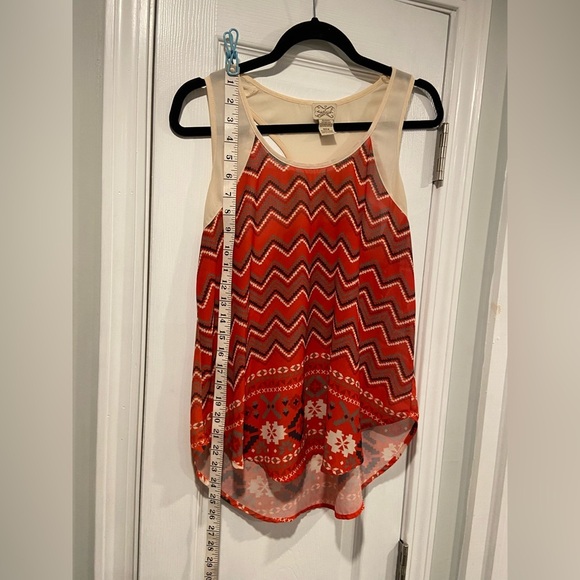 Eyelash Couture Size M Sheer Racerback Red Cream Western Aztec Print Tank Top - Picture 7 of 10